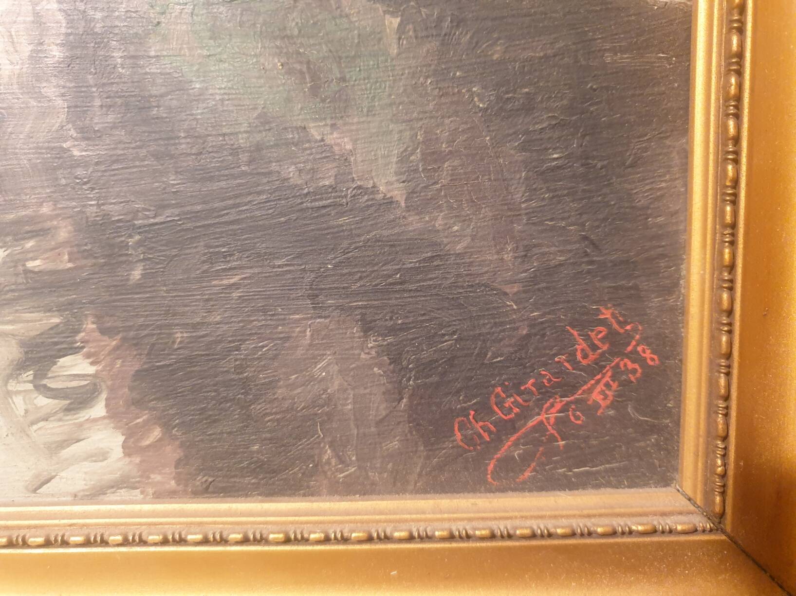 Oil on panel Cathedral landscape framed signed Ch Girardet 38