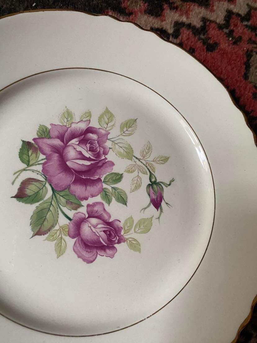 6 flat plates old floral assorted