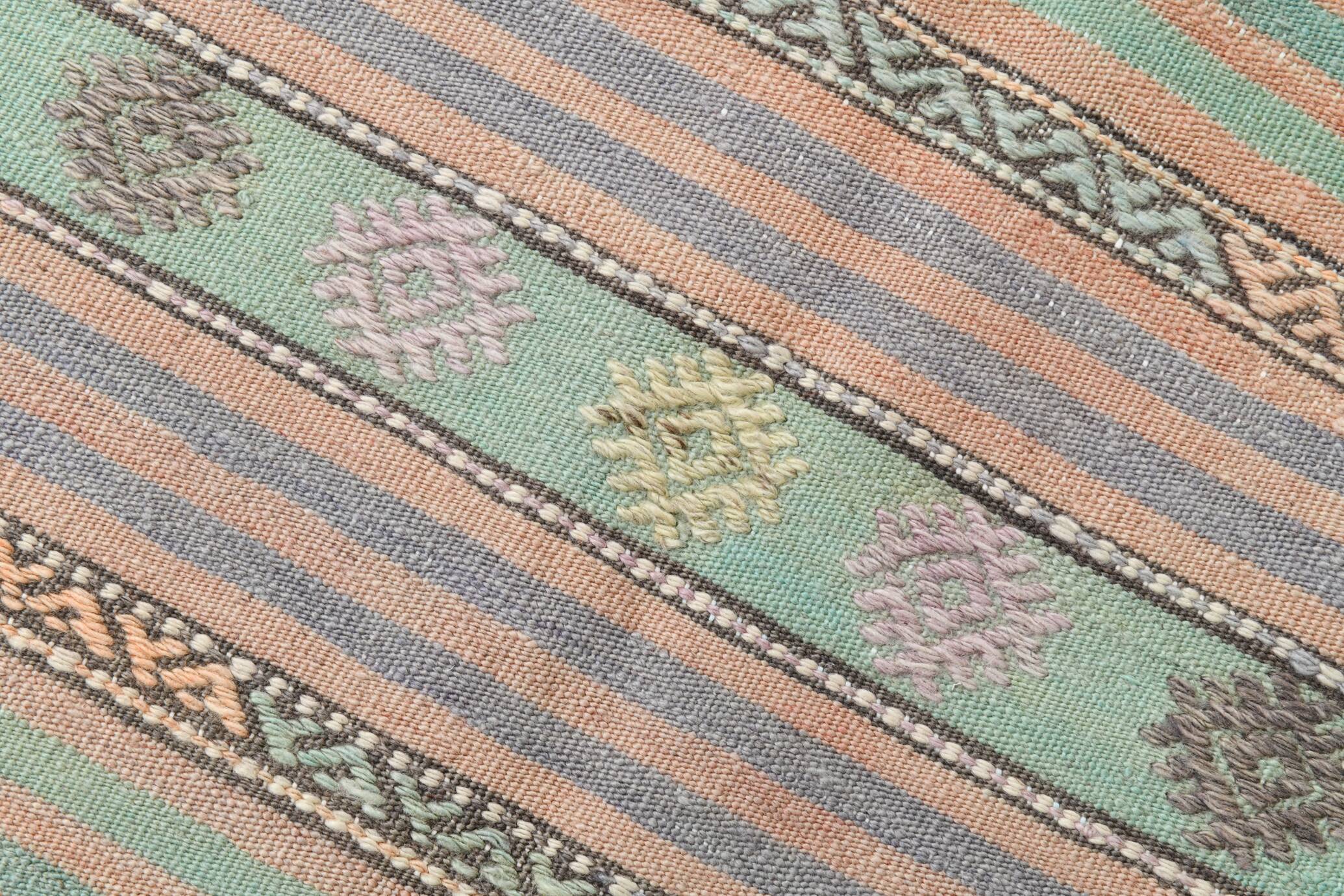 Grand Kilim Vintage Rayé Multicolore, Motifs Tribaux Anatoliens, 168x303 Cm