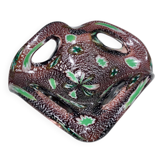 Cendrier / Vide-poche vintage en verre de Murano marron par Fratelli Toso avec Murrines