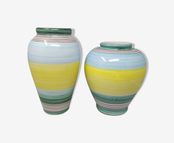 Paire de vases en céramique par Deruta fabriqués à la main en Italie 1970