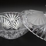 Polished striated crystal sugar bowl vintage leaves