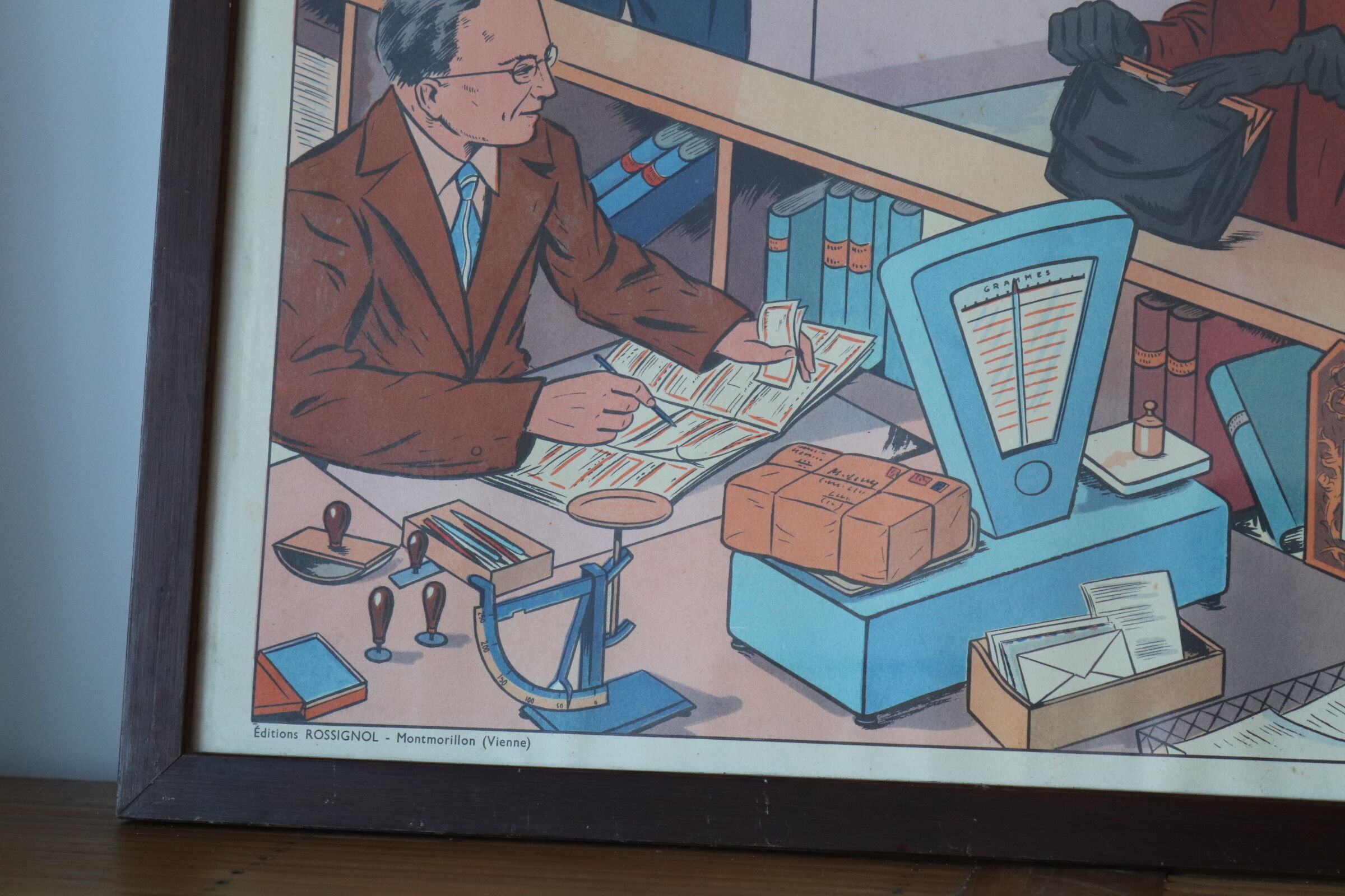 School illustration life scene – At the post office – Rossignol 60s