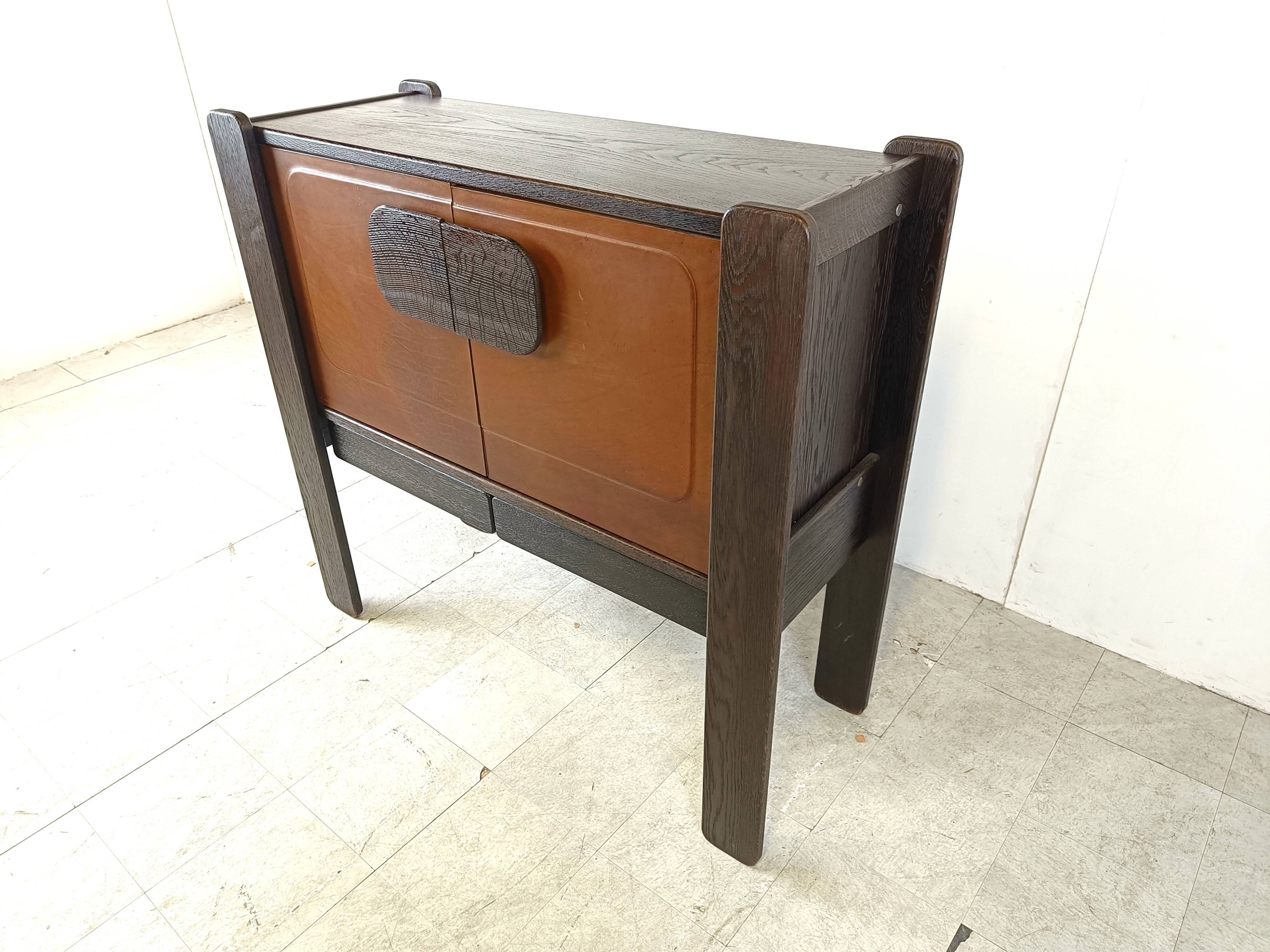 Vintage meather and wooden bar cabinet by Hi Plan, 1960s