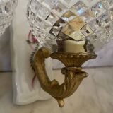 Pair of cut glass and Limoges porcelain wall sconces