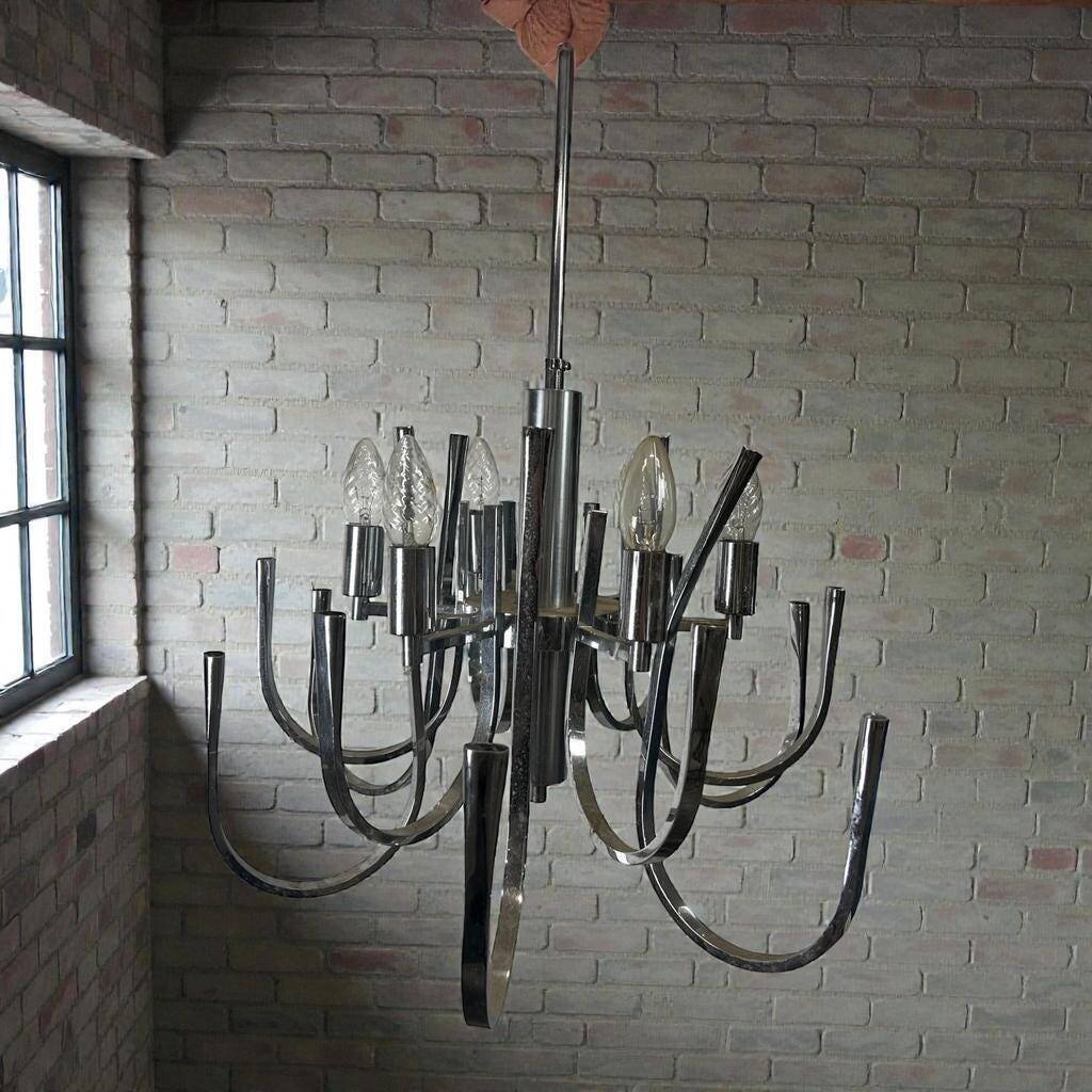 Lustre vintage chromé / suspension avec 6 points lumineux