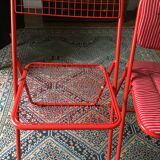 Set of three red metal folding chairs Ted Net by Niels Gammelgaard for Ikea 1970