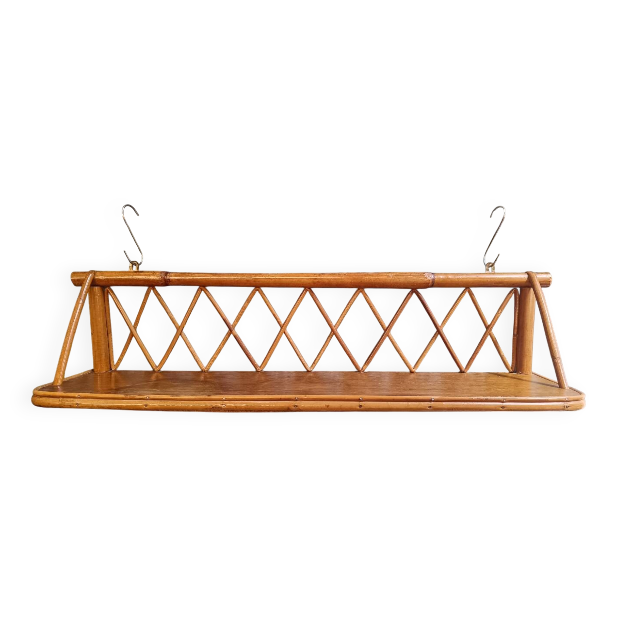 Vintage rattan wicker wall shelf