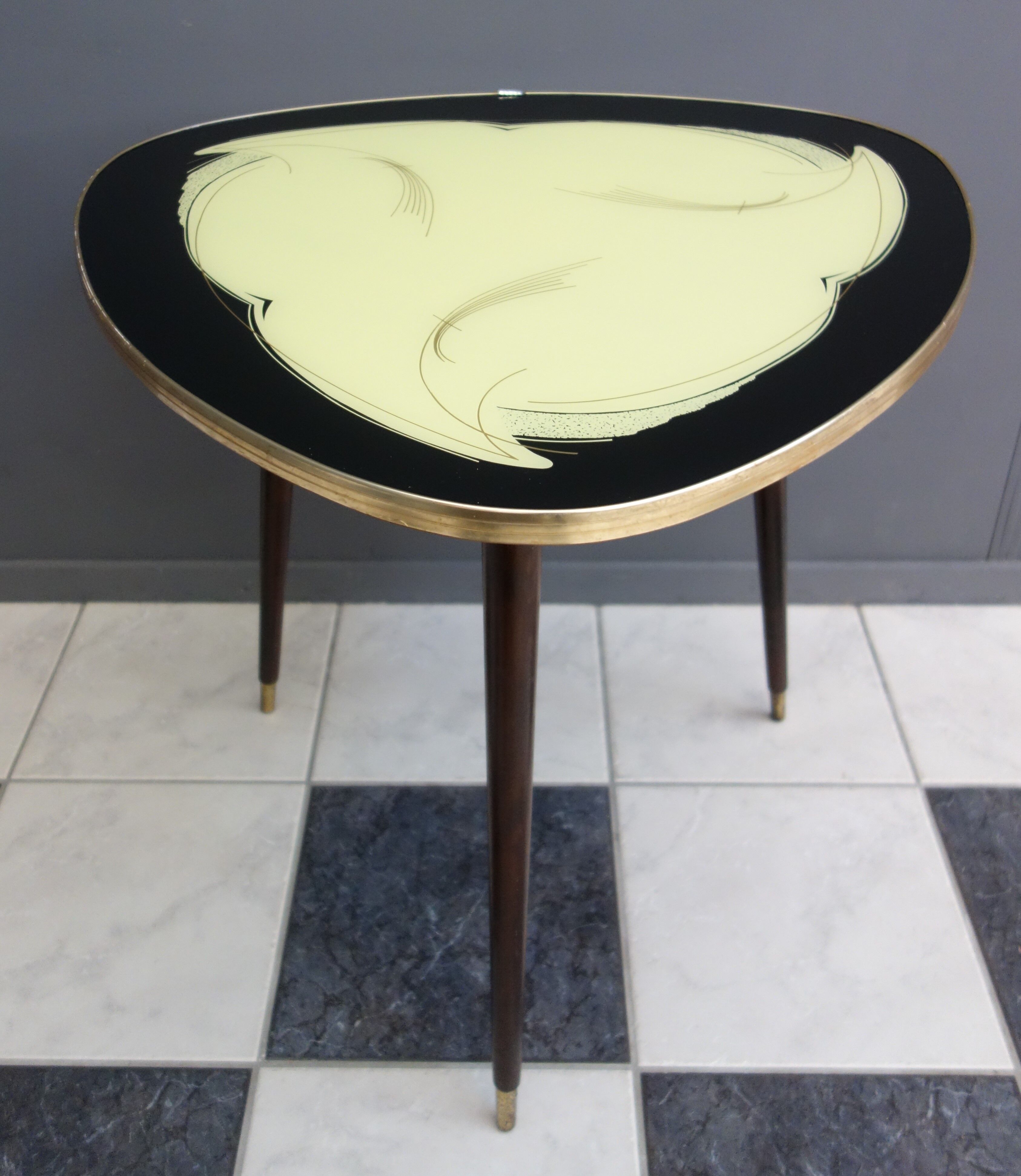 Glass coffee table 1960s Yellow, gold and black glass table top