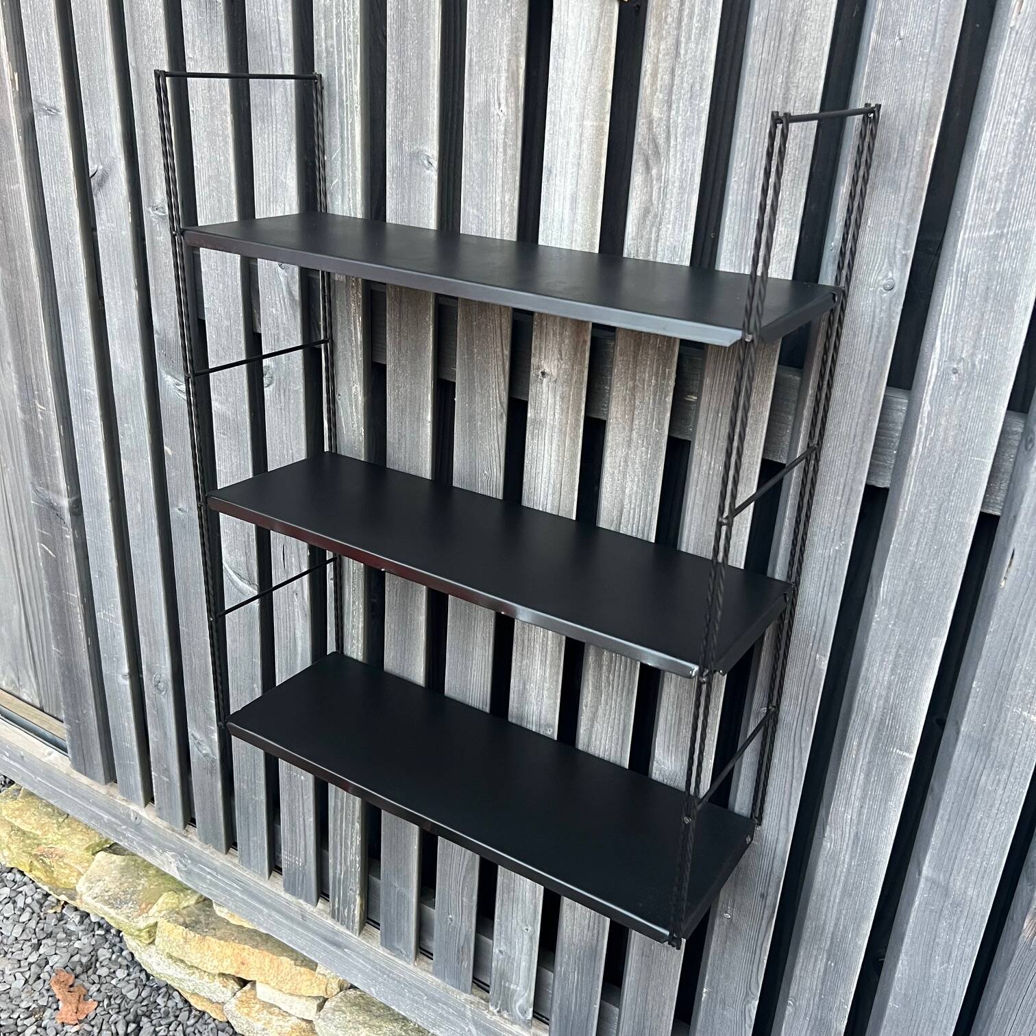 Vintage black metal "string" shelf