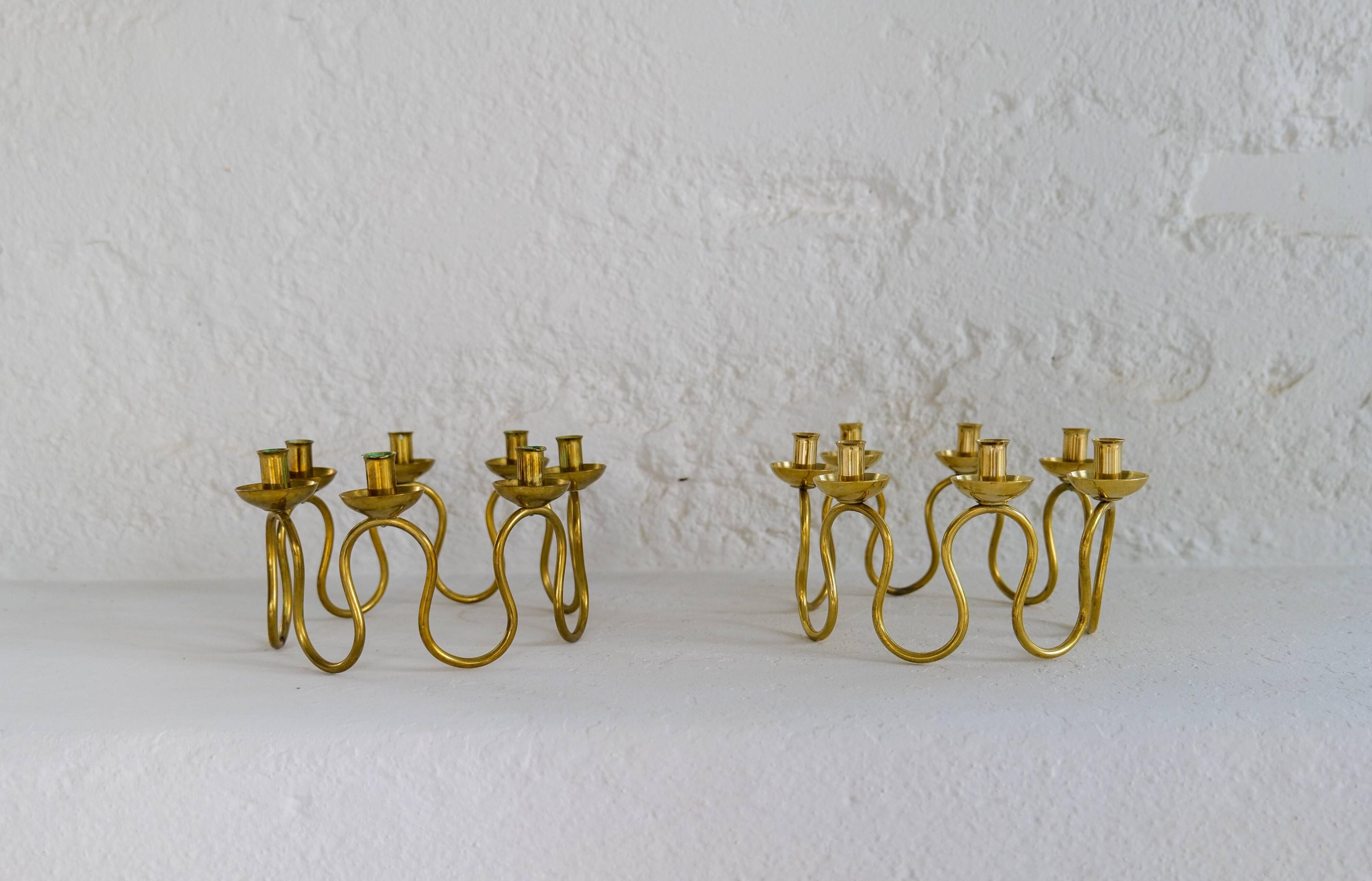 Art Deco brass chandeliers by Lars Holmström in Arvika, Sweden.
