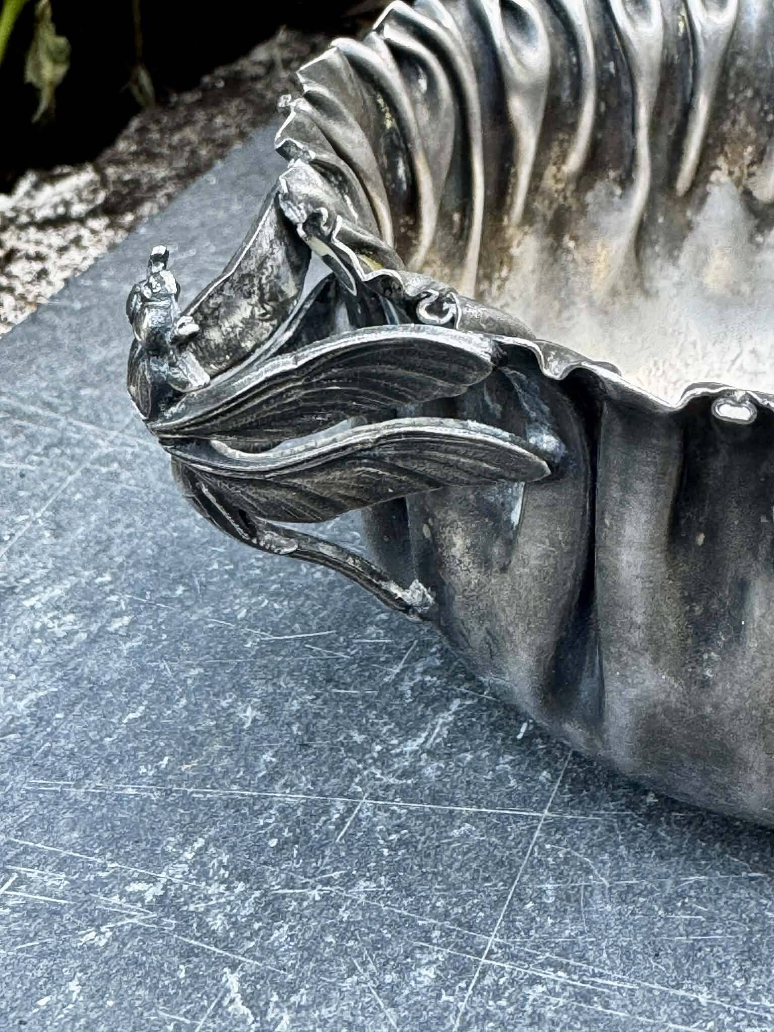 Silver fruit bowl with dragonflies Art Nouveau