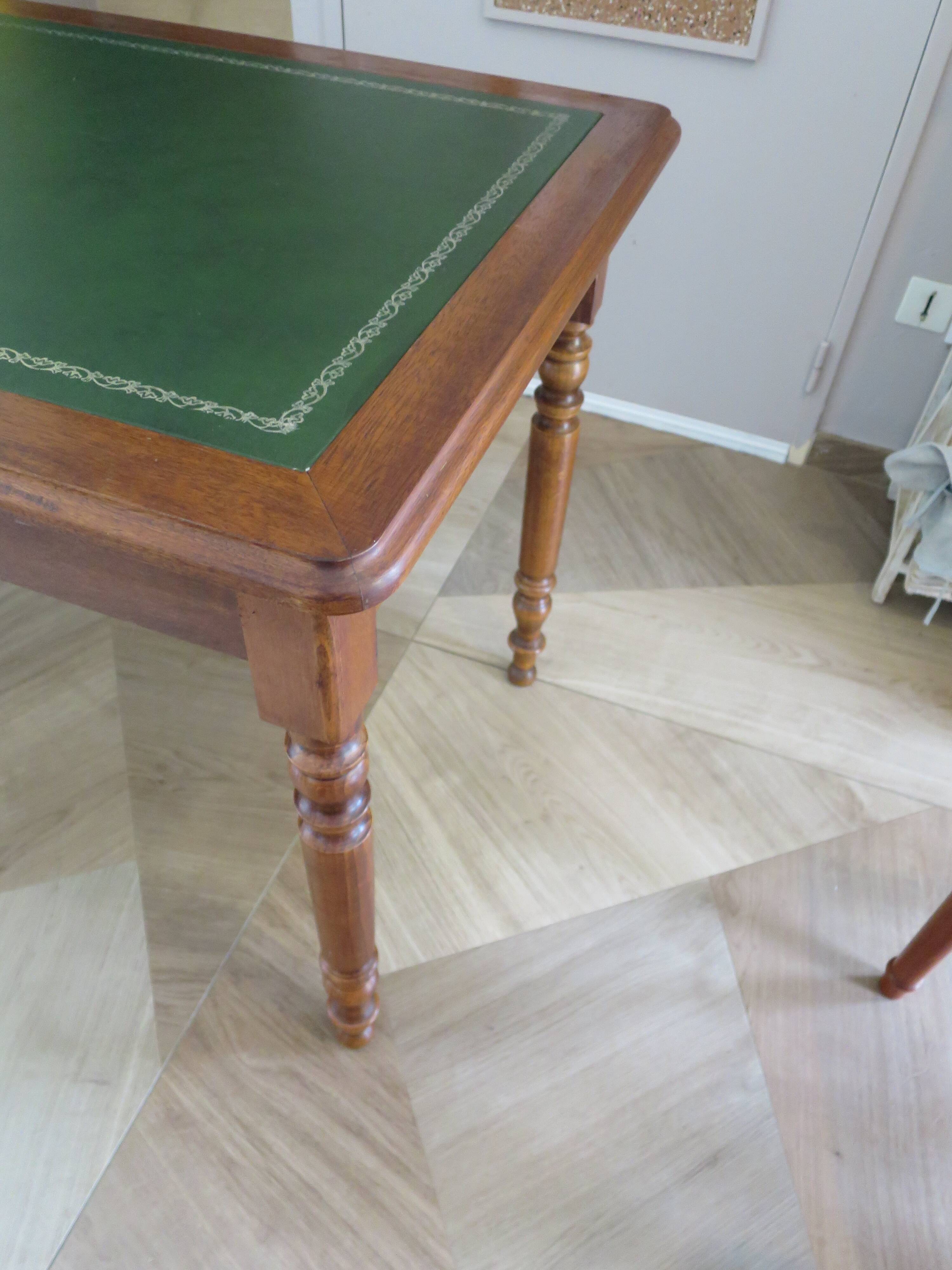 Minister's desk in Louis Philippe style – 2 drawers – cherry wood – green writing pad