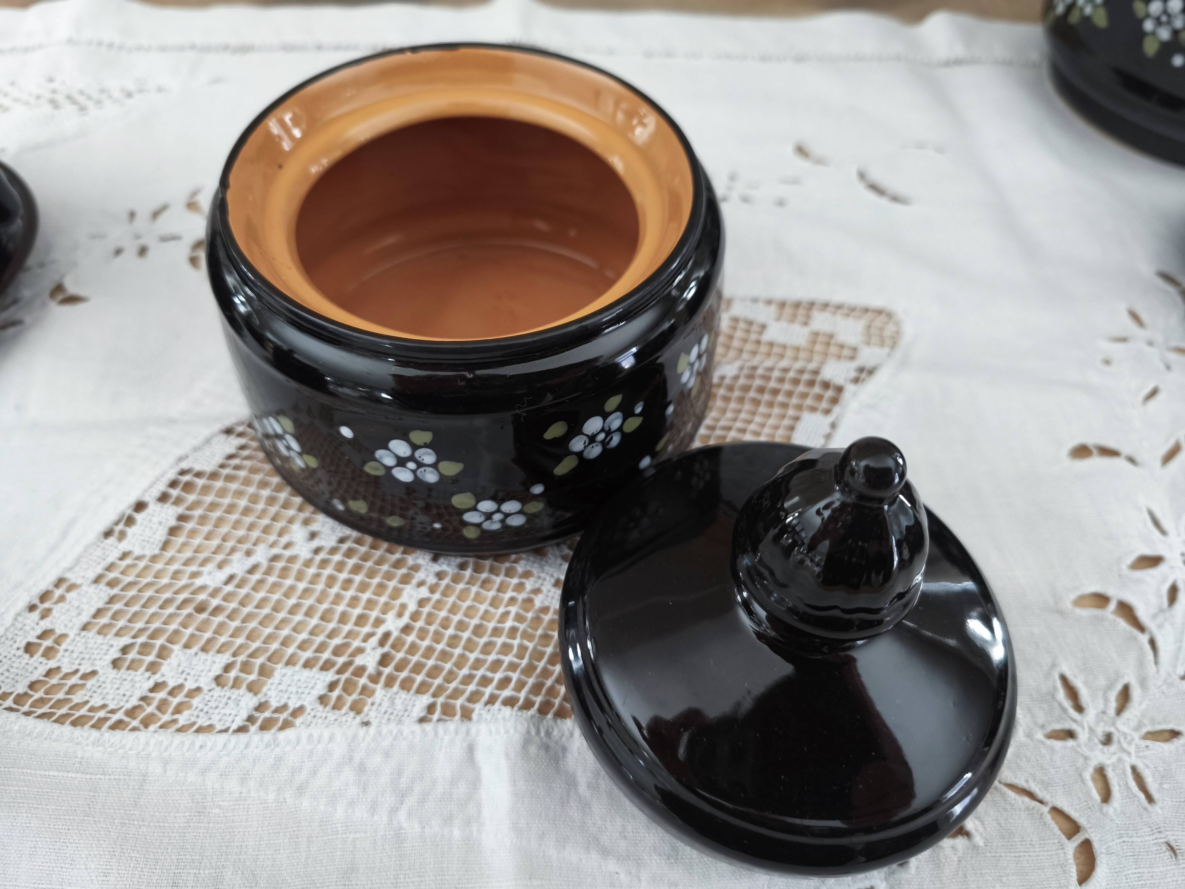 Vintage Russian tea set 14 pieces for 6 people in enamelled terracotta