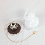 Lampe Verre et socle bois 70s Art déco vintage space age