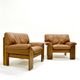 Pair of leather armchairs by Sapporo for Mobil Girgi, italy 1970s