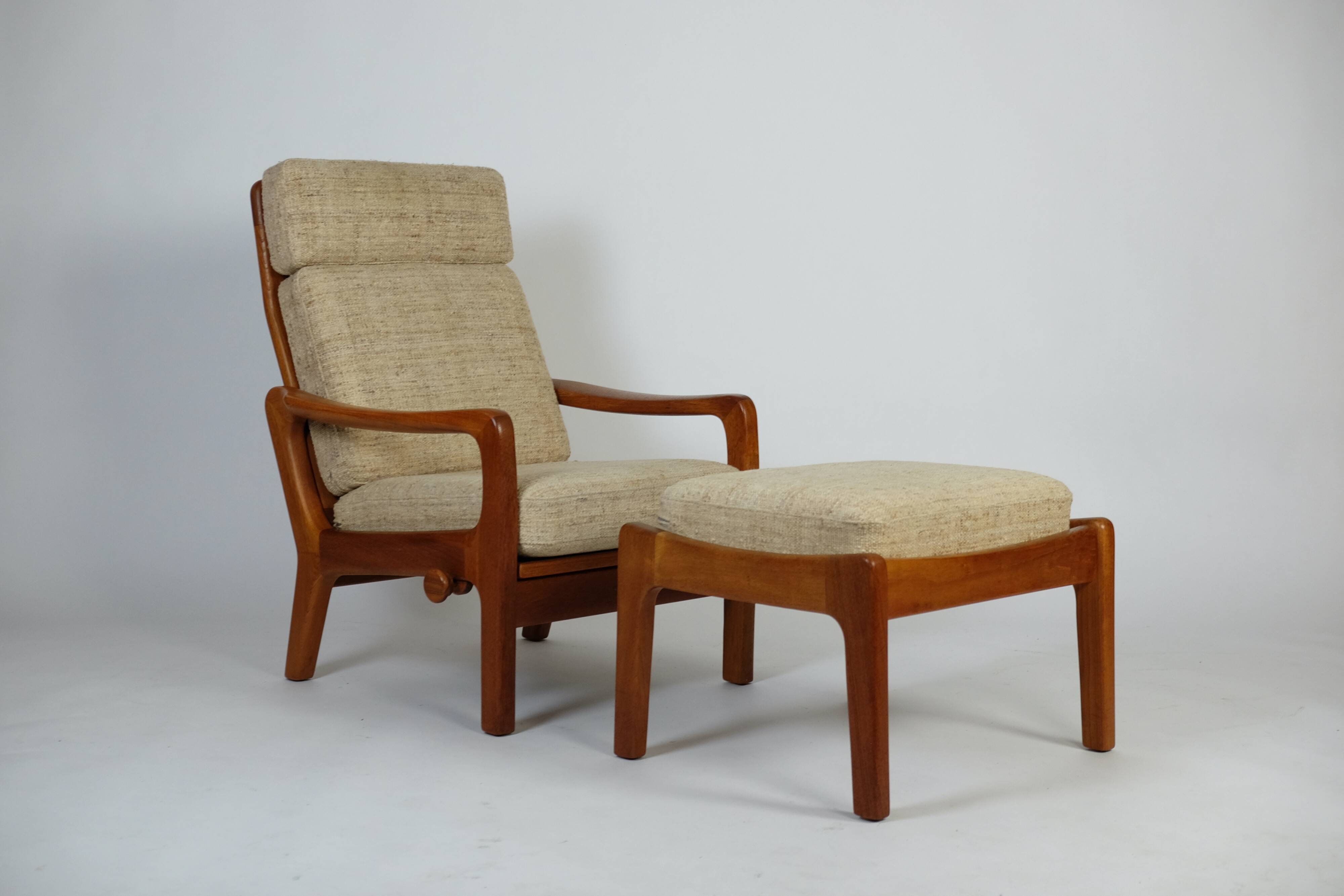 Dänischer Teak Hochlehner Sessel J. Kristensen + Ottomane 70er