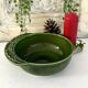 Christmas serving bowl, French BCI holly ceramic bowl, green glazed