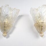 Pair of Barovier & Toso Murano Foglia d’Oro wall sconces, 1980s