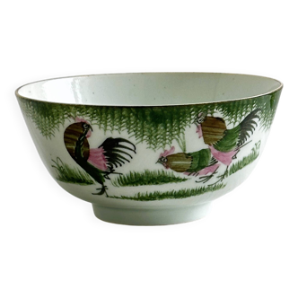 Antique porcelain bowl with rooster motif