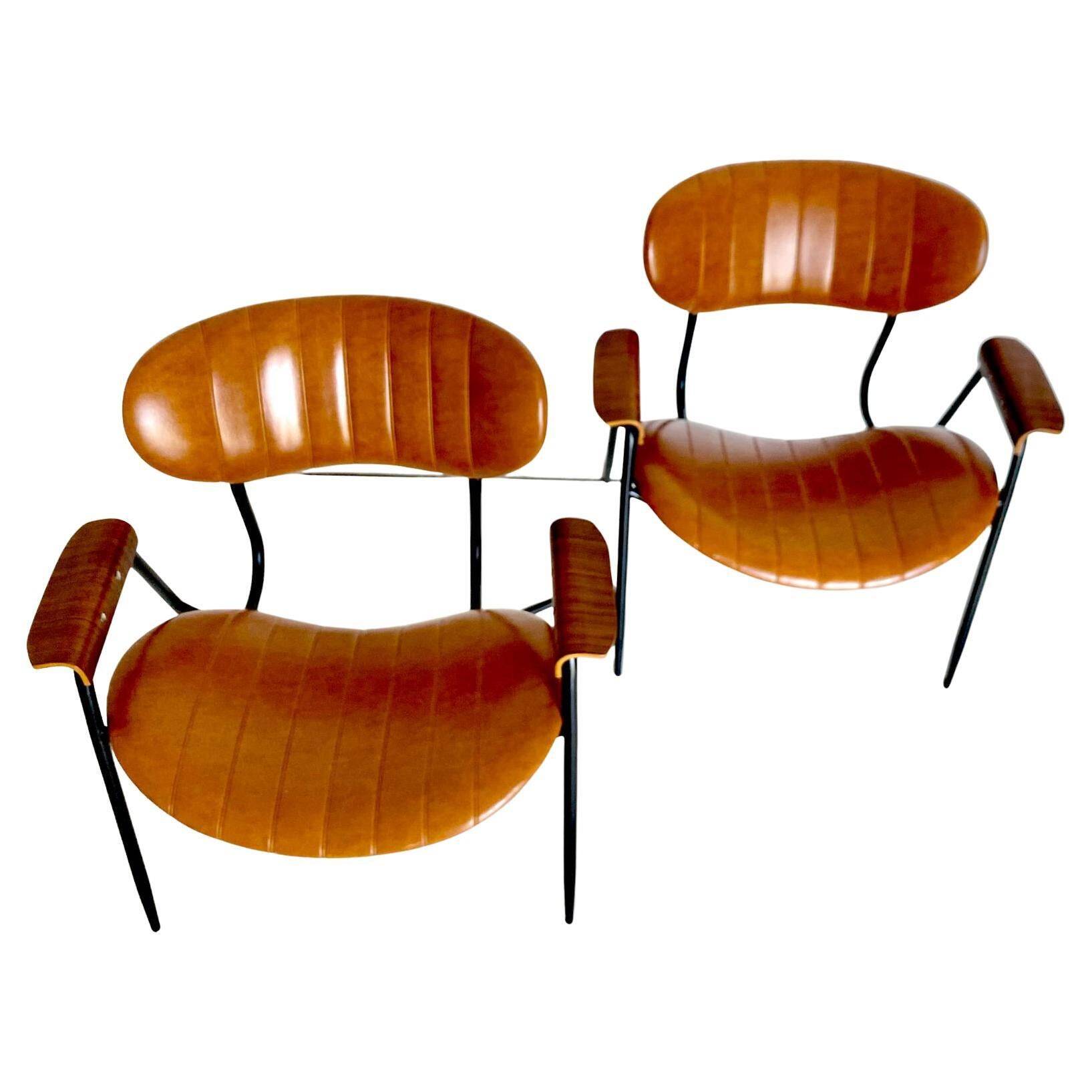 Mid Century Modern Lounge Chairs, set of two, Gastone Rinaldi style, Italy 1960's