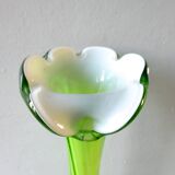 Corolla vase in blown glass, double layer green and white