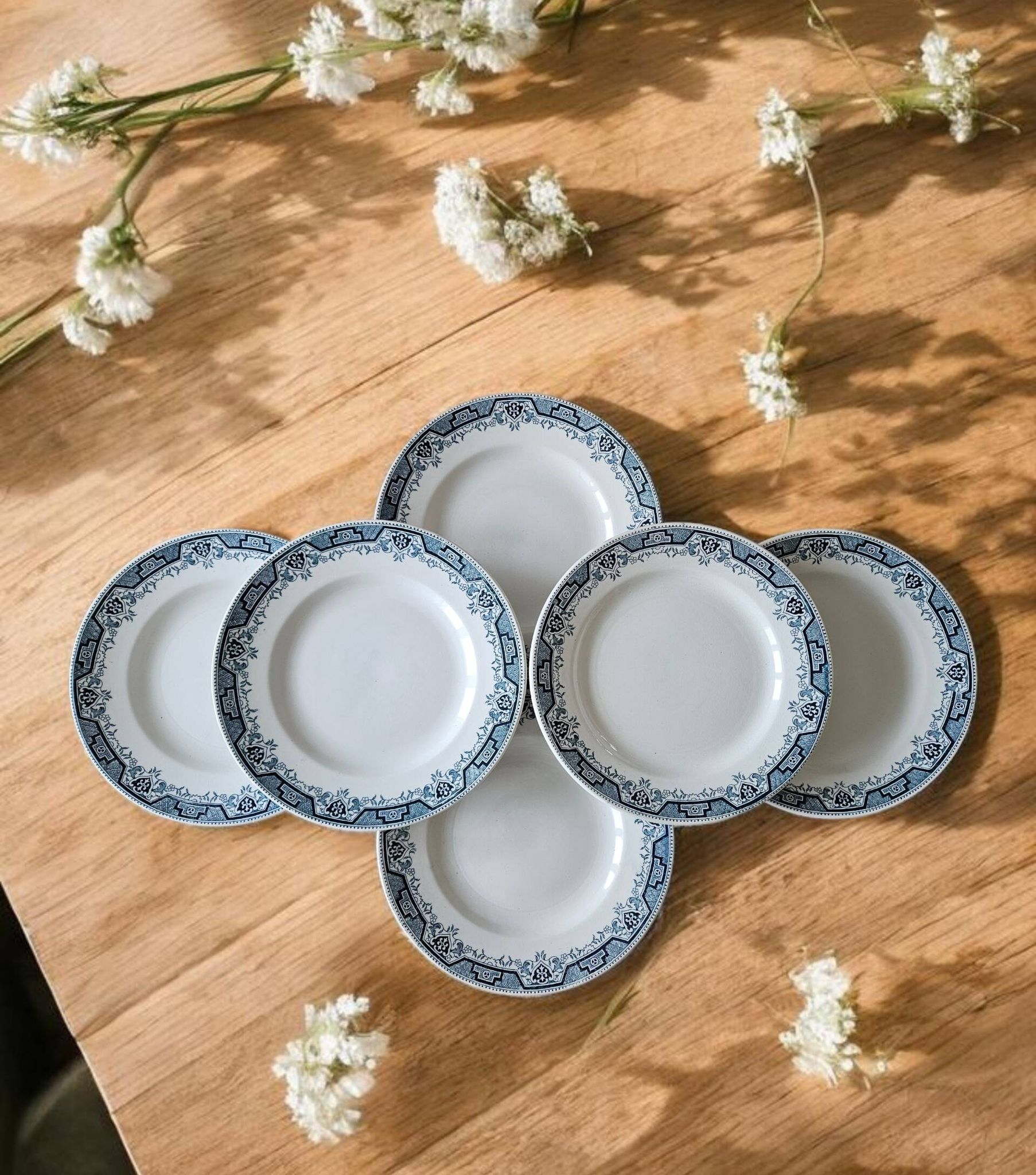 6 antique flat plates in Saint-Amand earthenware (Nord)
