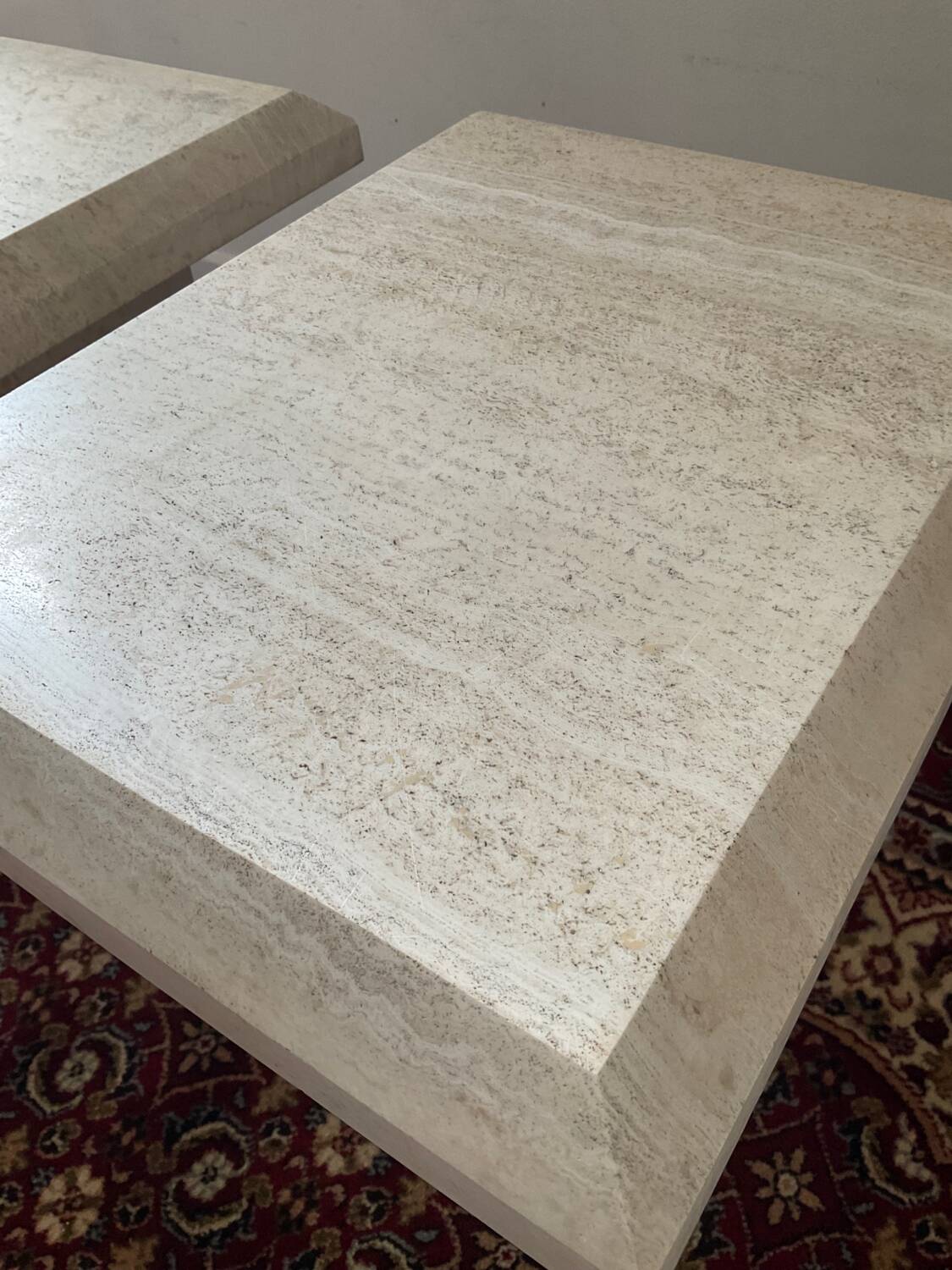 Duo of vintage travertine coffee tables and side tables