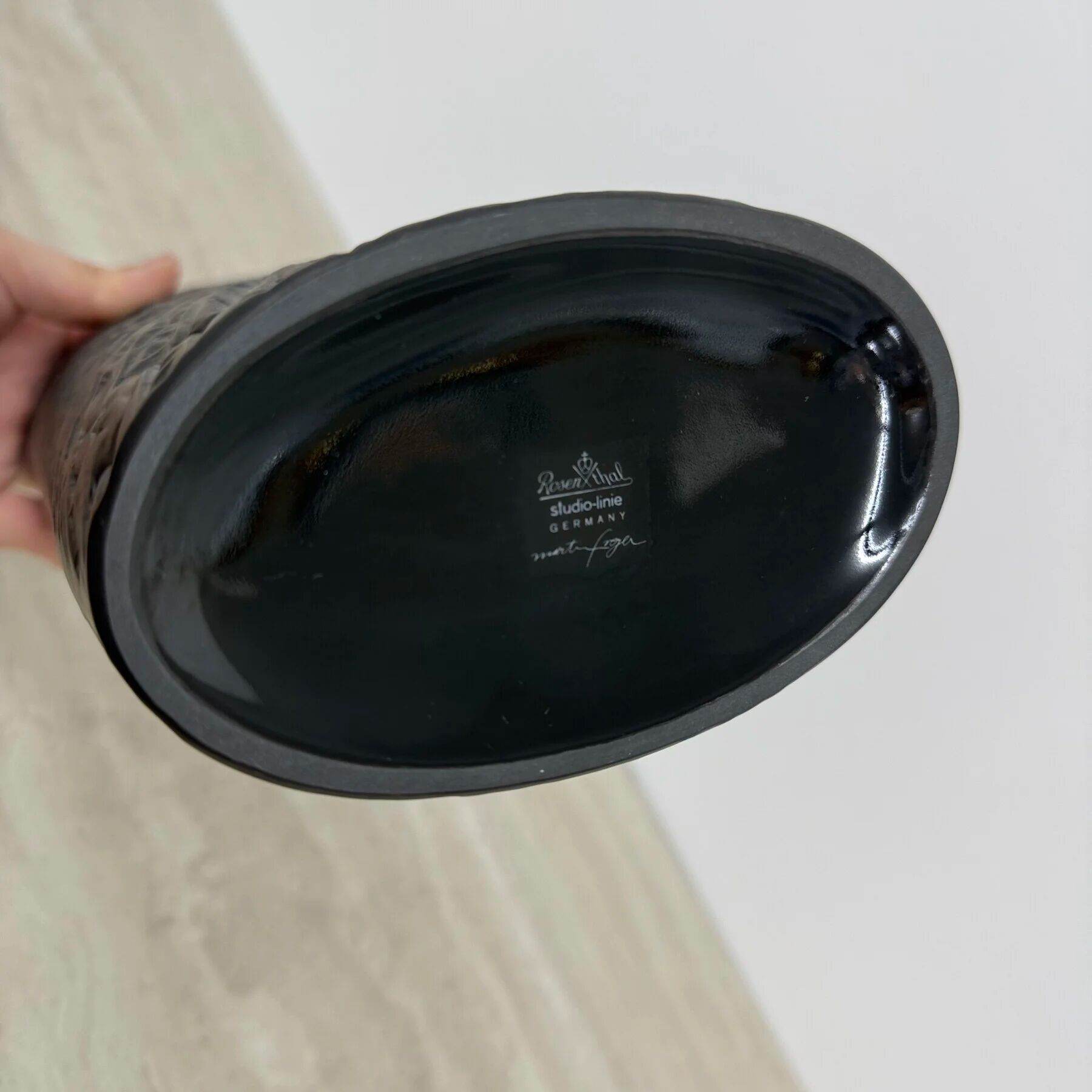 Martin Freyer Rosenthal Studio-Line bisque black porcelain op-art relief vase, 1970s