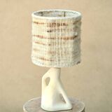 White ceramic lamp with wool lampshade, 1950s