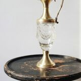 Vintage decorative jug in moulded glass and gilded brass, Italy circa 1980.