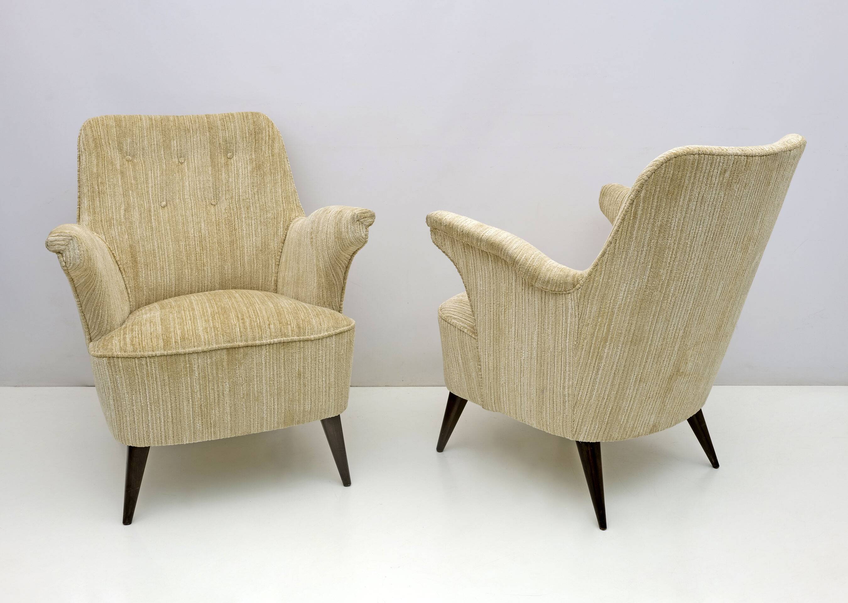 Pair of Nino Zoncada Mid-century Modern Chenille Velvet by Cassina Armchair