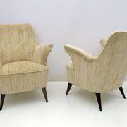 Pair of Nino Zoncada armchairs in chenille velvet in Mid-Century Modern style by Cassina