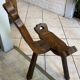 Brutalist tripod chair n1, carved solid wood, antique.
