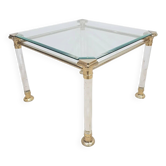 Hollywood Regency coffee table, gold metal, transparent acrylic, glass, Italy, 1970s