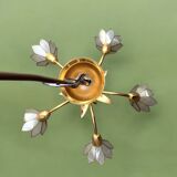 Vintage chandelier in gold metal and mother-of-pearl petals - 5 branches