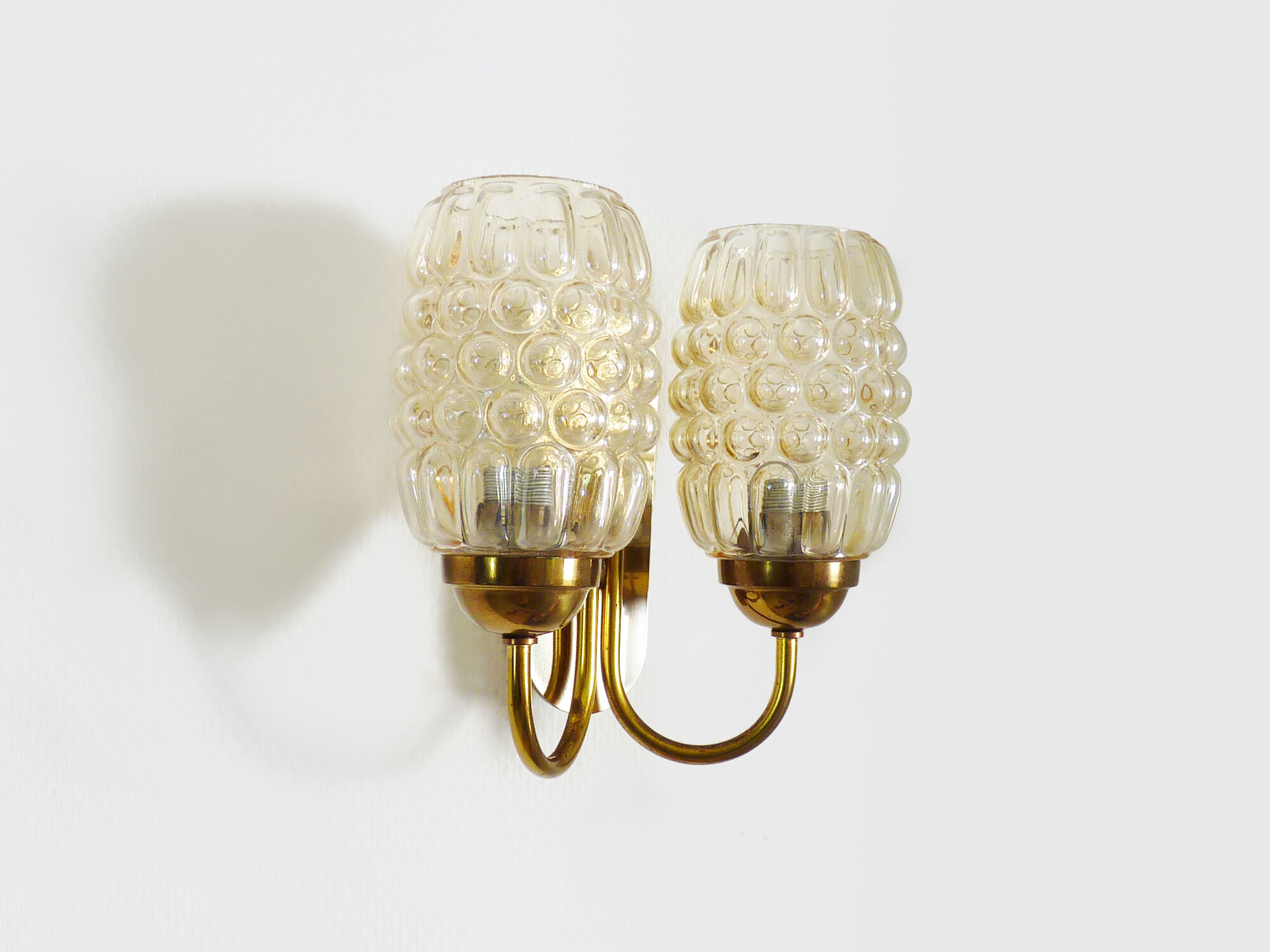 Graewe vintage wall applique double lights, amber bubble glasses. Year 50 60