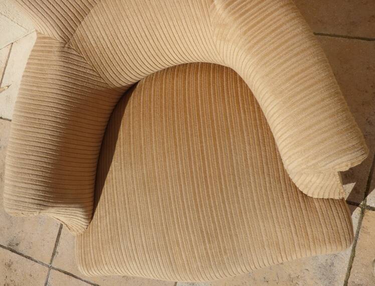 Old bergère upholstered in beige velvet – Firm back and seat