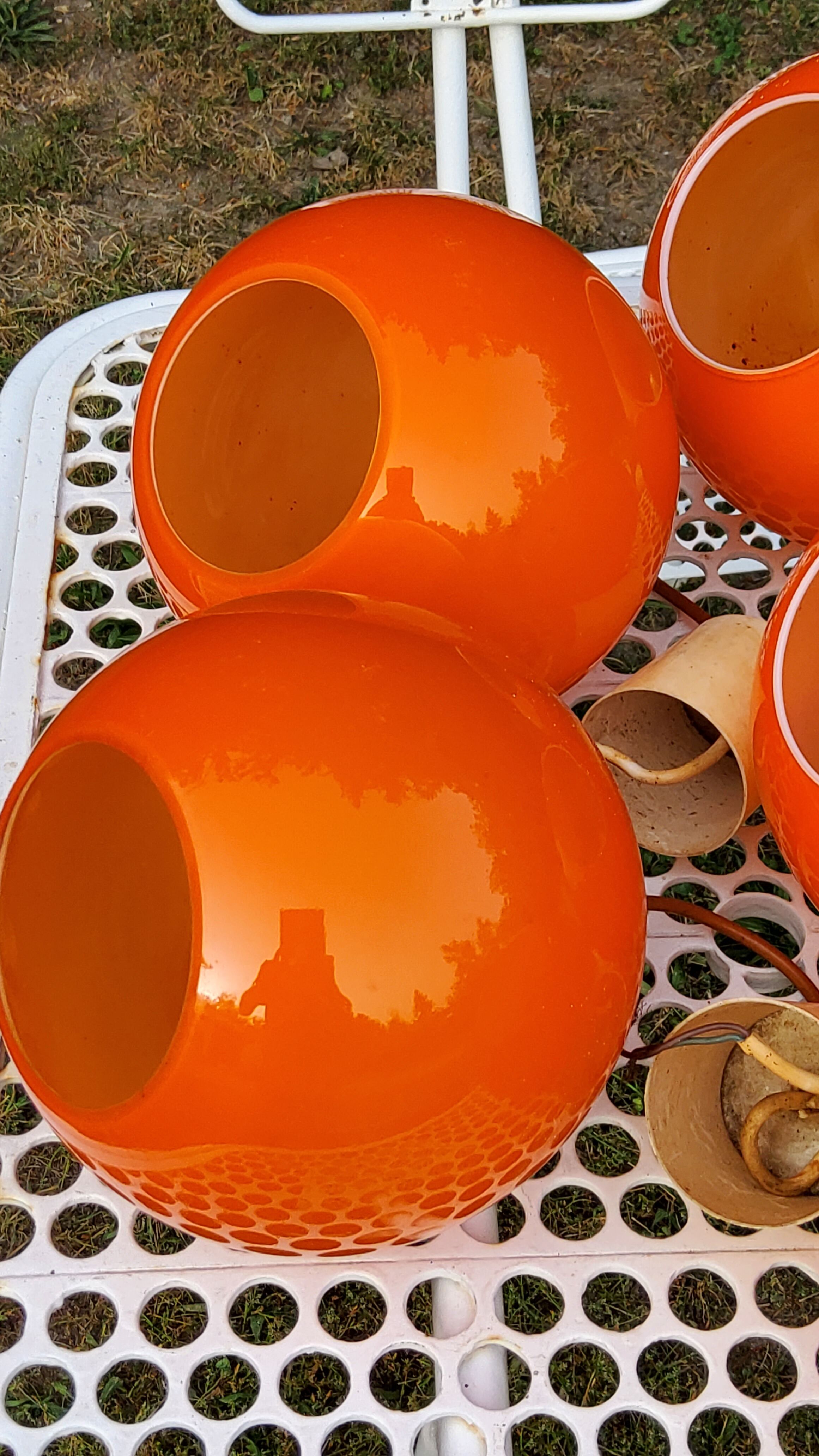 Set of 5 orange glass ball pendants from the 70s