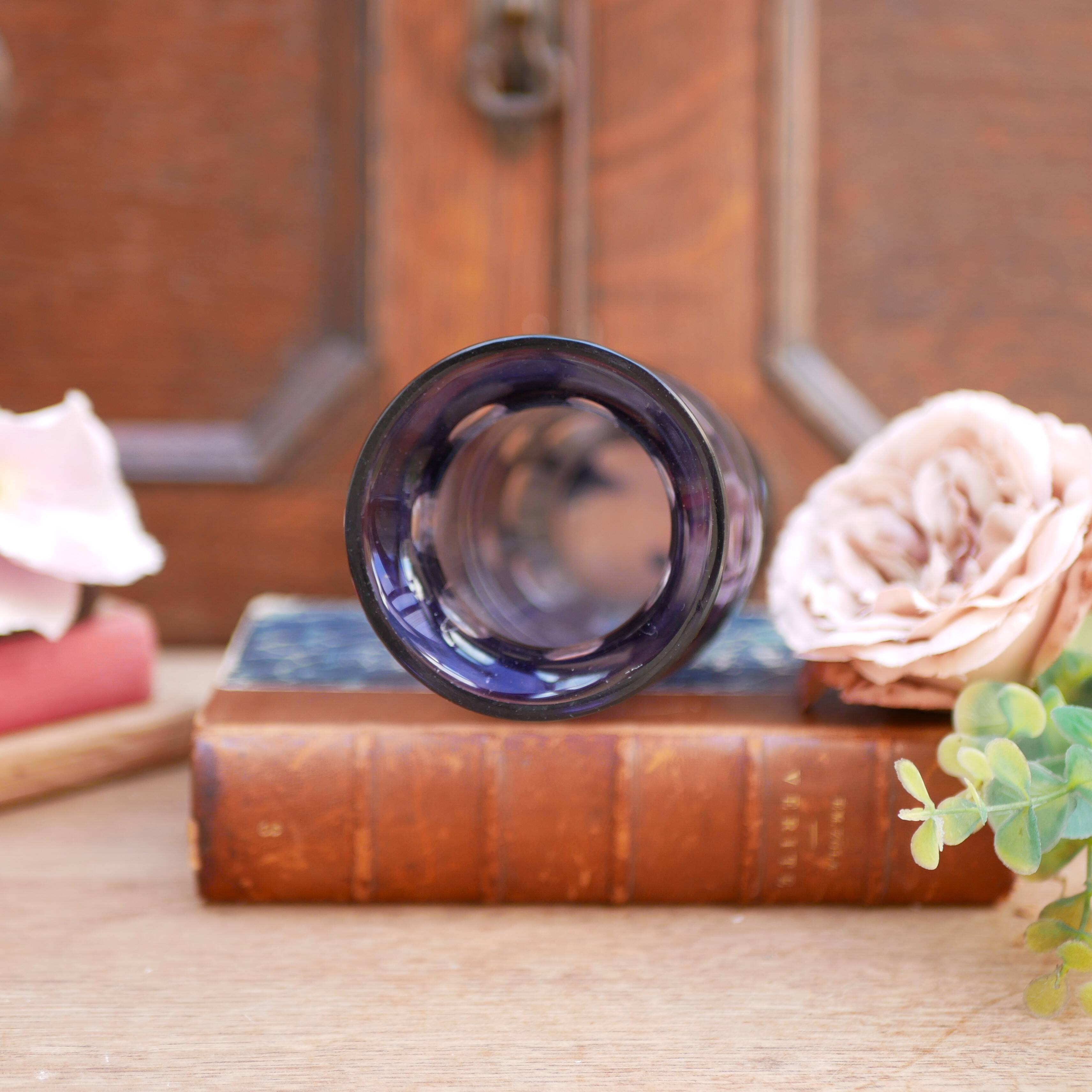 Purple engraved glass vase decorated with roses and "bubbles"