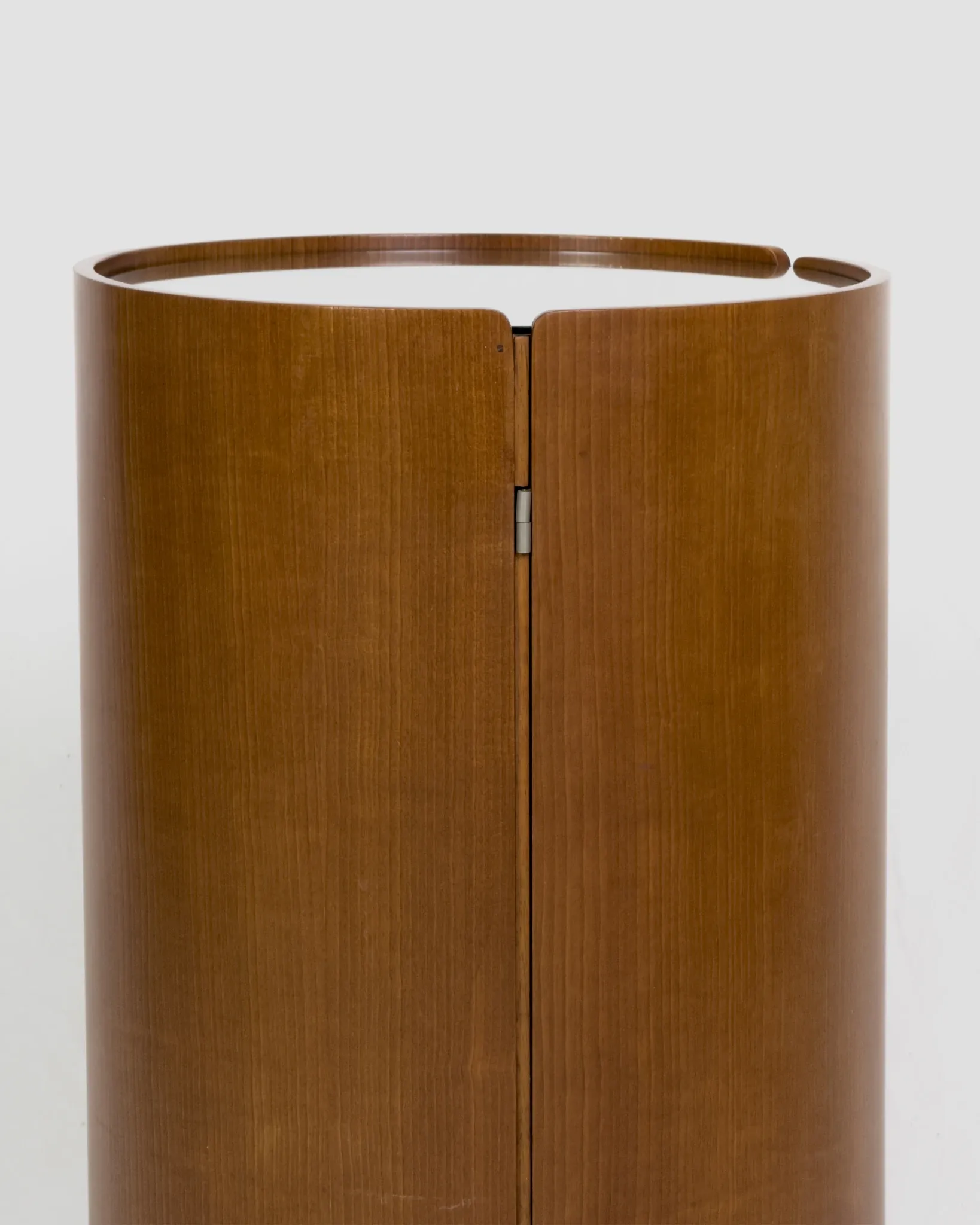 Round wood bar cabinet with glass top, Italy 1960s