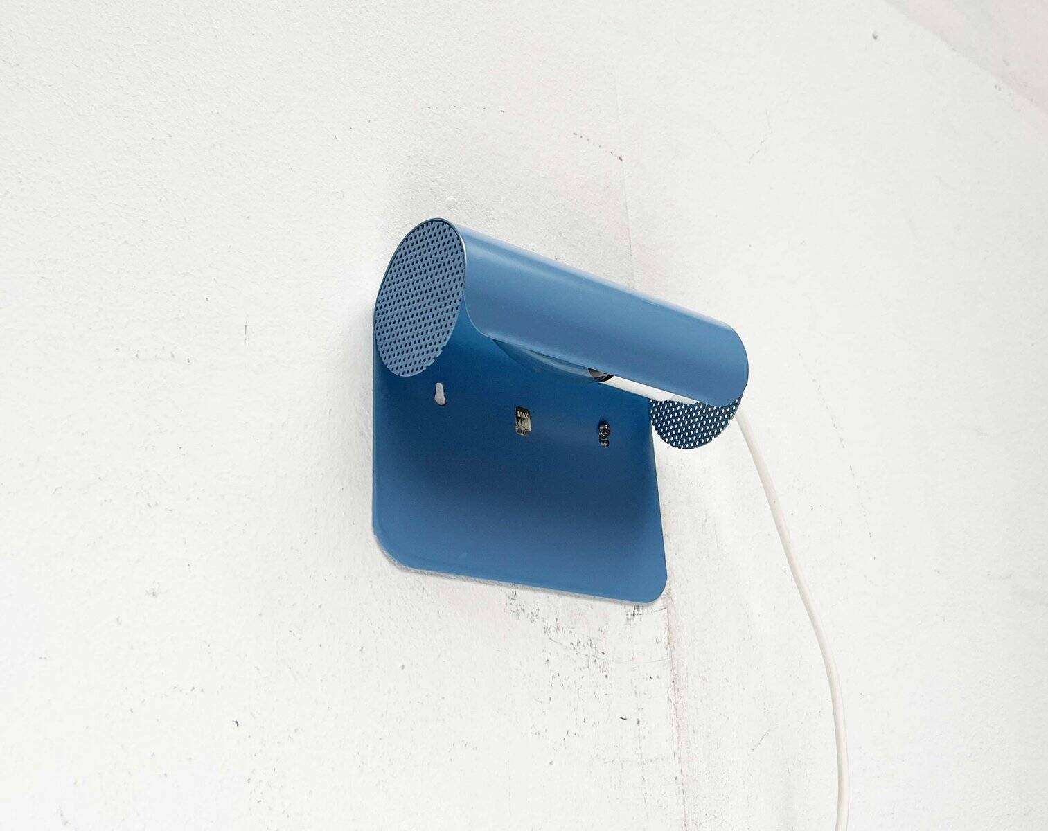 Light blue perforated metal suspension by Abo Randers, Danish postmodern, 1980s.