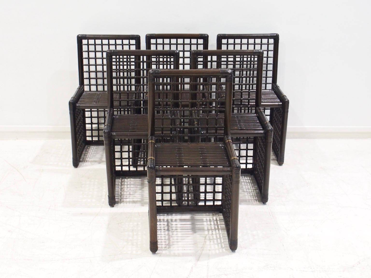Ensemble de six chaises Afra et Tobia Scarpa en bambou et rotin
