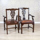 Late-19th Century English Walnut Chairs with Leather Upholstery, 1920s, Set of 4