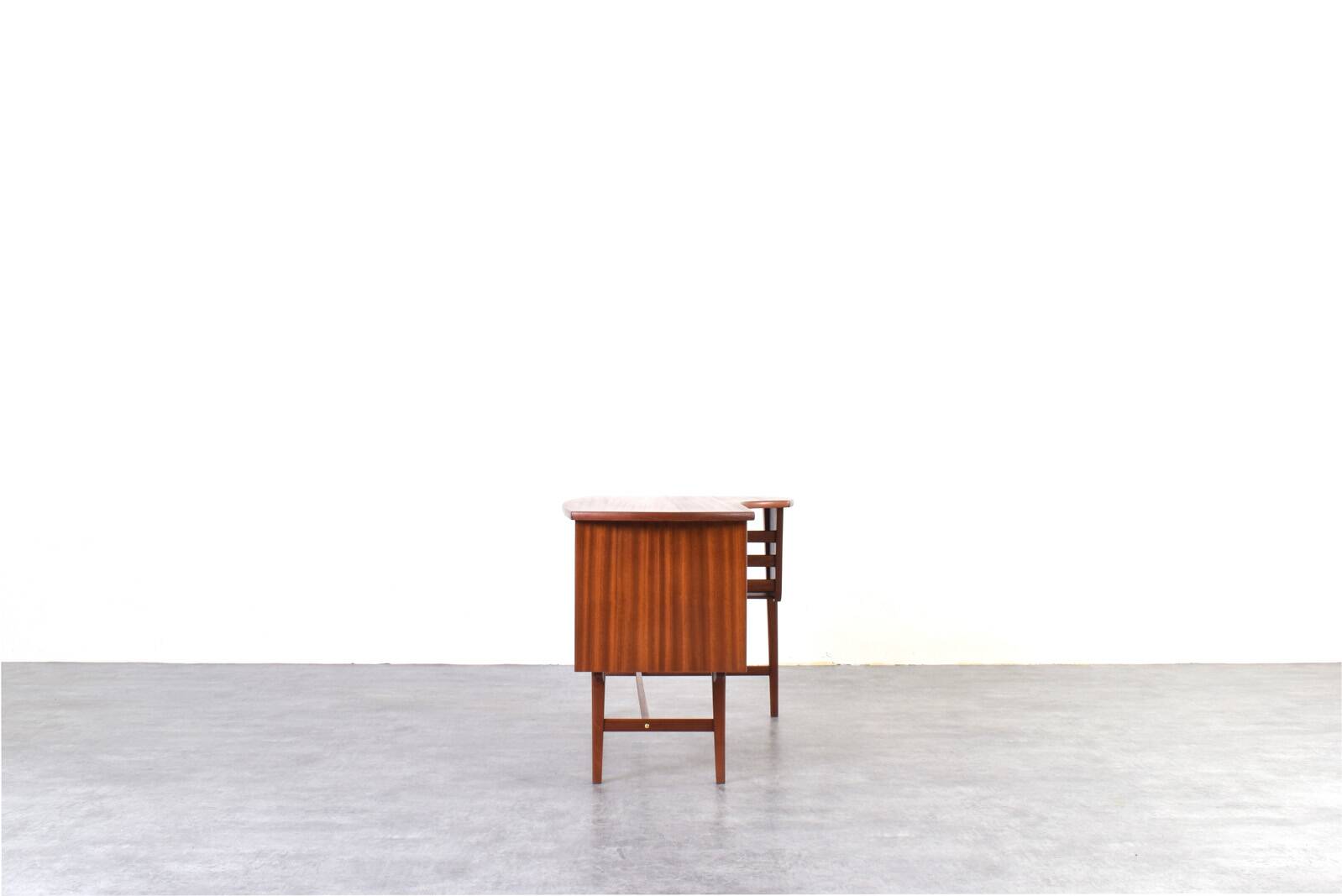 Mid-Century Kidney Shaped Danish Teak Desk, 1960s.
