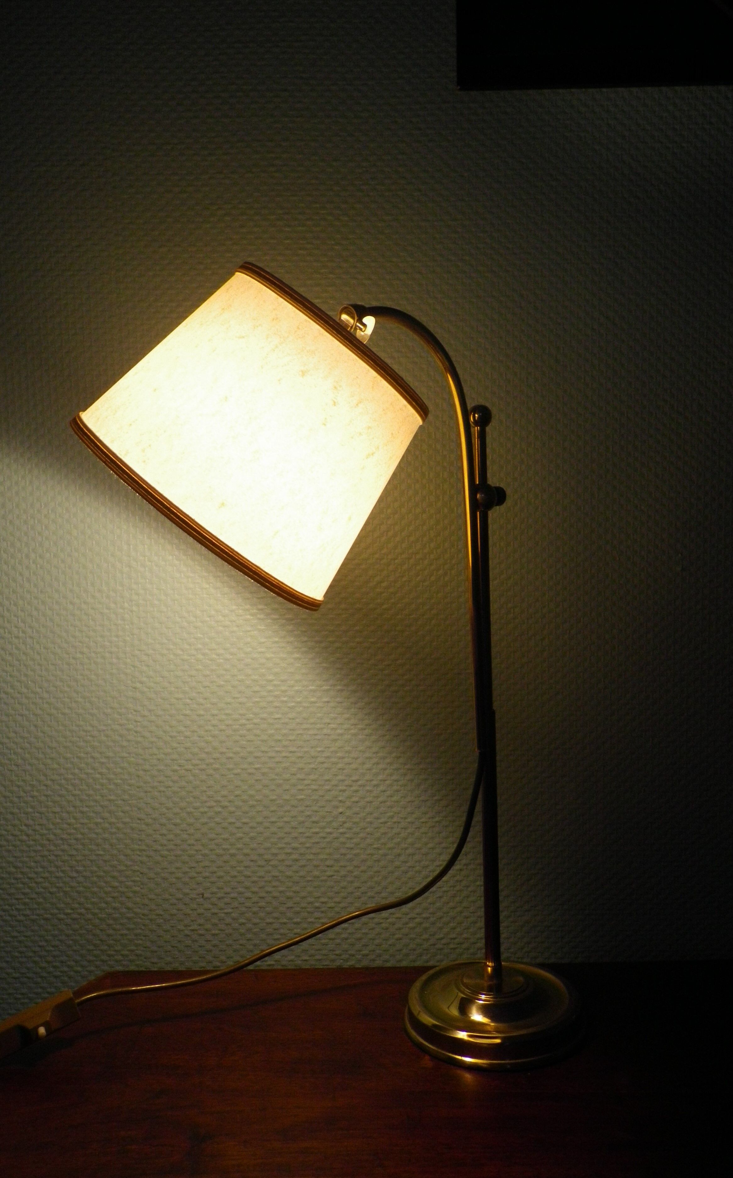 Reclining table lamp by Koch & Lowy for OMI, brass, metal, fabric - Germany - 60s/70s