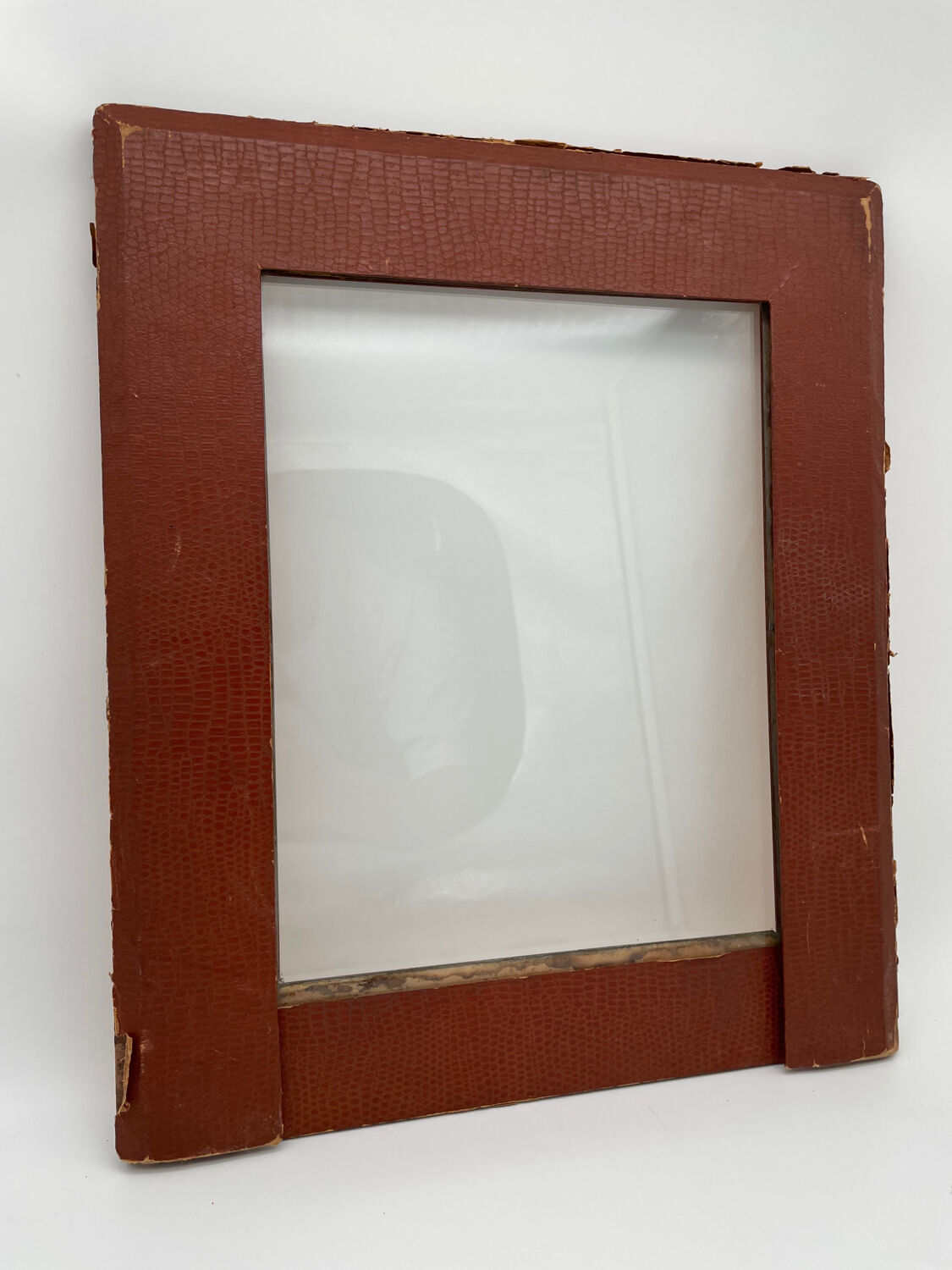 Venetian frame in engraved and bevelled pink glass, flowers, floral, 1950
