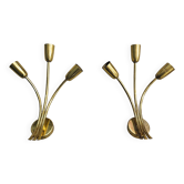 Pair of Mid-Century brass wall sconces attributed to J.T. Kalmar.