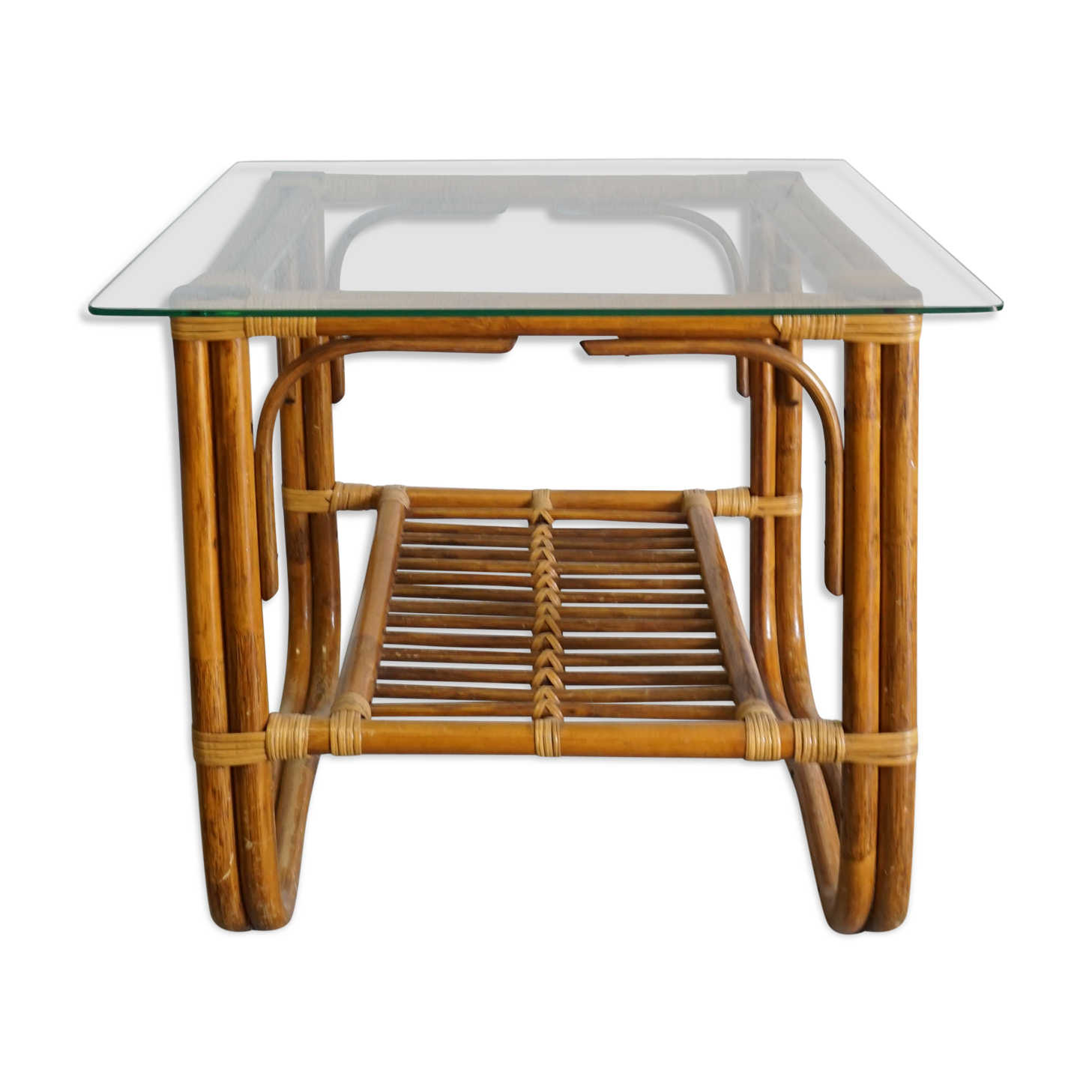 Rattan coffee table and glass Selency