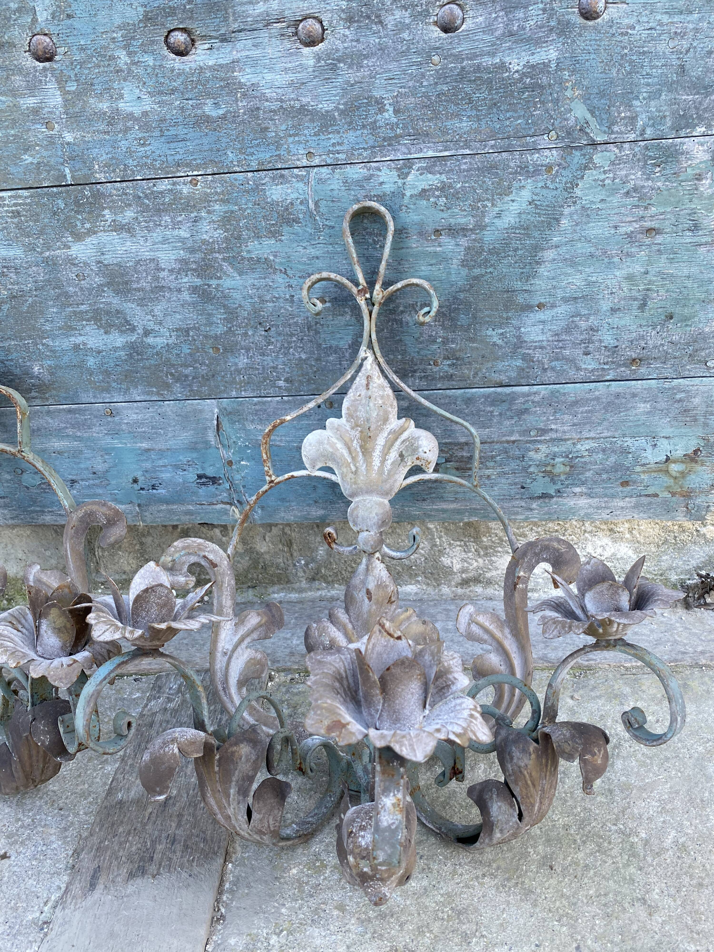 Pair of wrought iron wall lamps 1940